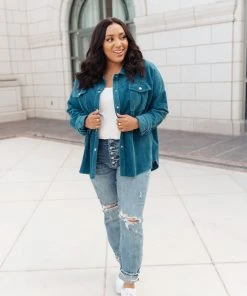 Ave Shops Tell Me After School Shacket In Teal