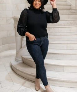 Ave Shops Thrills And Frills Mock Neck Sweater In Black Clothing