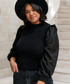 Ave Shops Thrills And Frills Mock Neck Sweater In Black Clothing