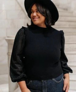 Ave Shops Thrills And Frills Mock Neck Sweater In Black Clothing