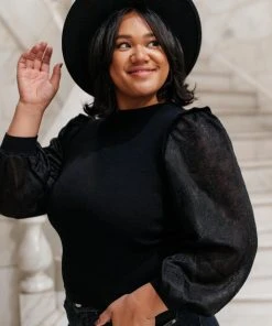 Ave Shops Thrills And Frills Mock Neck Sweater In Black Clothing