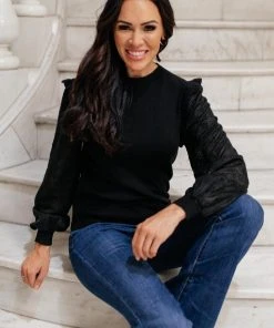 Ave Shops Thrills And Frills Mock Neck Sweater In Black Clothing