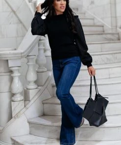 Ave Shops Thrills And Frills Mock Neck Sweater In Black Clothing