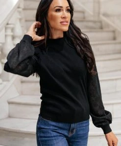 Ave Shops Thrills And Frills Mock Neck Sweater In Black Clothing