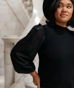 Ave Shops Thrills And Frills Mock Neck Sweater In Black Clothing