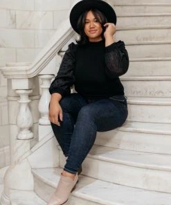 Ave Shops Thrills And Frills Mock Neck Sweater In Black Clothing