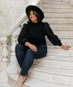 Ave Shops Thrills And Frills Mock Neck Sweater In Black Clothing