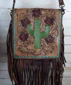 American Darling Tooled Cactus Fringe Crossbody Handbag Handbags & Wallets