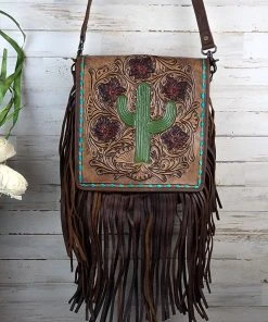 American Darling Tooled Cactus Fringe Crossbody Handbag Handbags & Wallets