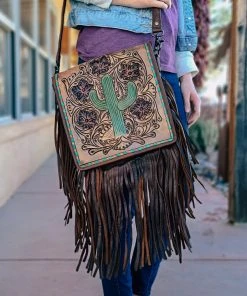 American Darling Tooled Cactus Fringe Crossbody Handbag Handbags & Wallets