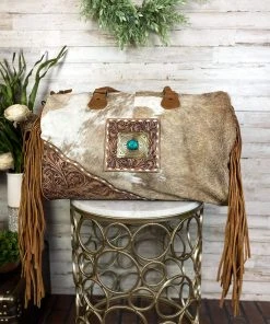 American Darling Tooled Cowhide Concho Weekender Bag