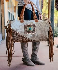American Darling Tooled Cowhide Concho Weekender Bag