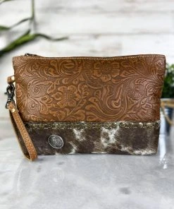 Myra Handbags & Wallets Tooled Cowhide Wristlet Pouch