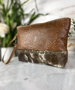 Myra Handbags & Wallets Tooled Cowhide Wristlet Pouch