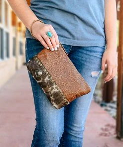 Myra Handbags & Wallets Tooled Cowhide Wristlet Pouch