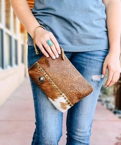Myra Handbags & Wallets Tooled Cowhide Wristlet Pouch