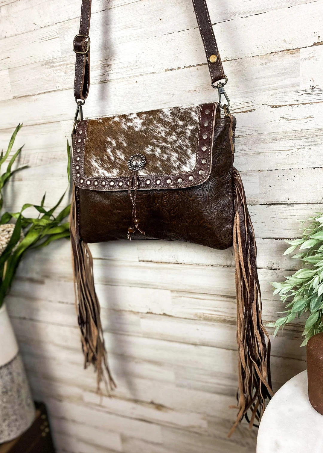 Myra Tooled Leather Cowhide Fringe Crossbody Handbag - Stylish & Durable 6 Myra Tooled Leather Cowhide Fringe Handbag Handbags & Wallets