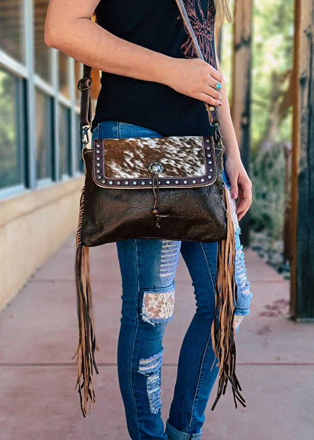Myra Tooled Leather Cowhide Fringe Crossbody Handbag - Stylish & Durable 3 Myra Tooled Leather Cowhide Fringe Handbag Handbags & Wallets