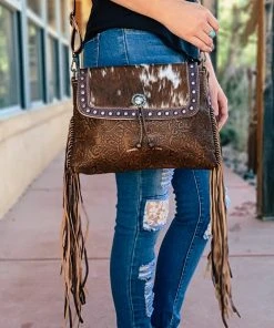 Myra Tooled Leather Cowhide Fringe Handbag Handbags & Wallets