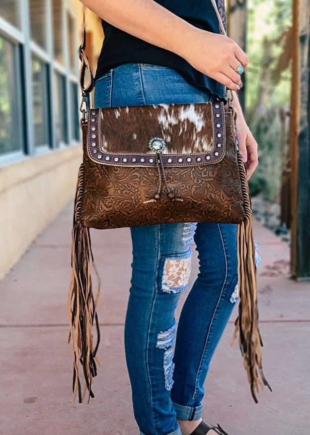 Myra Tooled Leather Cowhide Fringe Crossbody Handbag - Stylish & Durable 4 Myra Tooled Leather Cowhide Fringe Handbag Handbags & Wallets