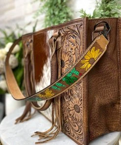 American Darling Tooled Sunflower & Cactus Purse Strap