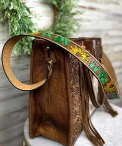American Darling Tooled Sunflower & Cactus Purse Strap
