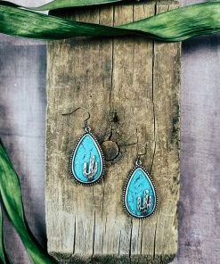 Blue Tortoise Turquoise Cactus Teardrop Earrings