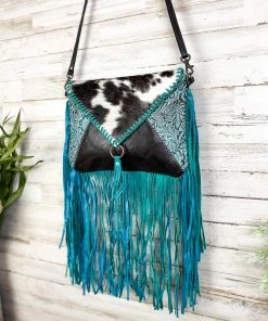 Myra Turquoise Cowhide Envelope Fringe Crossbody Handbag | Stylish & Durable 13 Myra Handbags & Wallets Turquoise Cowhide Envelope Fringe Handbag