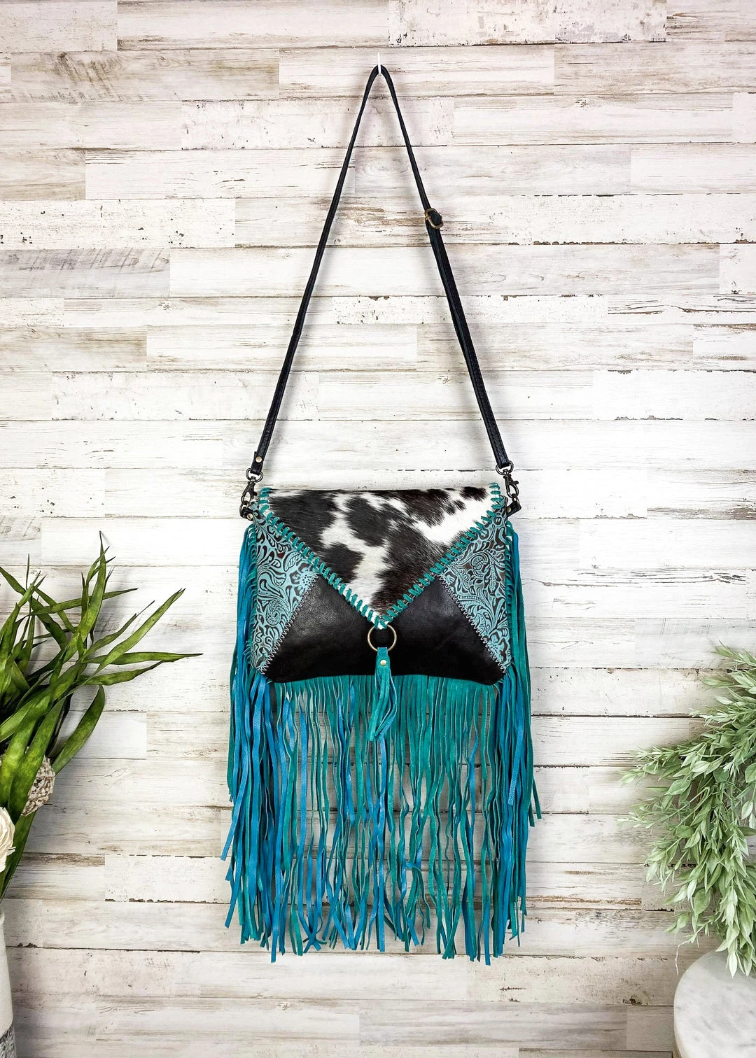 Myra Turquoise Cowhide Envelope Fringe Crossbody Handbag | Stylish & Durable 6 Myra Handbags & Wallets Turquoise Cowhide Envelope Fringe Handbag