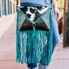 Myra Handbags & Wallets Turquoise Cowhide Envelope Fringe Handbag