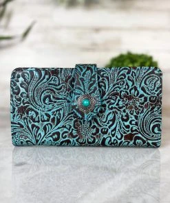 Myra Turquoise Floral Tooled Wallet Handbags & Wallets