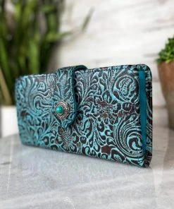 Myra Turquoise Floral Tooled Wallet Handbags & Wallets