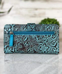 Myra Turquoise Floral Tooled Wallet Handbags & Wallets