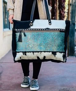 Myra Turquoise Patina Cowhide Weekender Bag