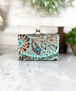 Myra Turquoise Petals Vintage Small Wallet Handbags & Wallets
