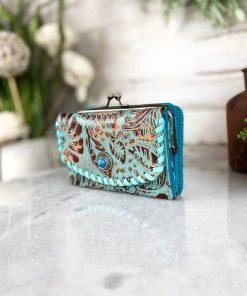 Myra Turquoise Petals Vintage Small Wallet Handbags & Wallets
