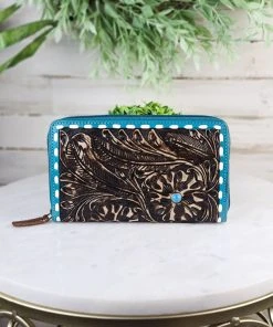 Myra Turquoise Poppy Tooled Wallet Handbags & Wallets
