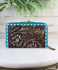 Myra Turquoise Poppy Tooled Wallet Handbags & Wallets