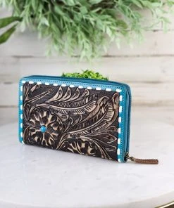 Myra Turquoise Poppy Tooled Wallet Handbags & Wallets