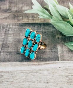 Blue Tortoise Turquoise Rectangle Stretch Ring