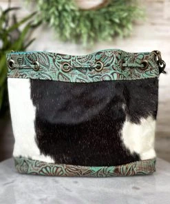 Myra Handbags & Wallets Turquoise Floral Tooled & Cowhide Bucket Bag