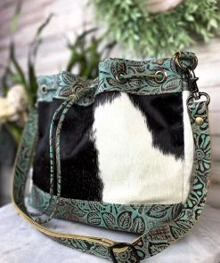 Myra Handbags & Wallets Turquoise Floral Tooled & Cowhide Bucket Bag