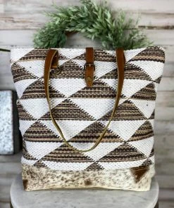 Myra Two Tone Geometrical Cowhide Tote Handbag