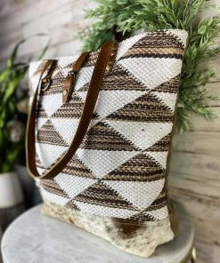 Myra Two Tone Geometrical Cowhide Tote Handbag