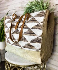 Myra Two Tone Geometrical Cowhide Weekender Bag