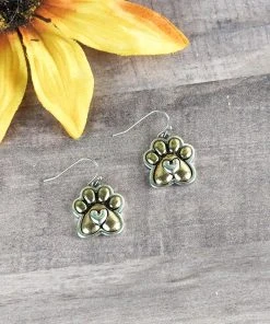 Blue Tortoise Jewelry Two Tone Paw Print Earrings