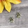 Blue Tortoise Jewelry Two Tone Paw Print Earrings
