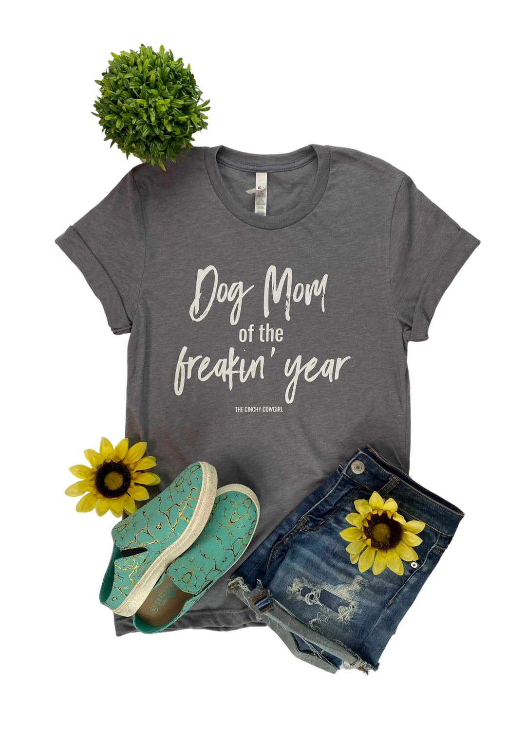 The Cinchy Cowgirl Heather Grey Dog Mom Of The Freakin' Year Graphic Tee - Fun & Stylish Short Sleeve T-Shirt 3 The Cinchy Cowgirl Heather Grey Dog Mom Of The Freakin' Year Graphic Tee Clothing