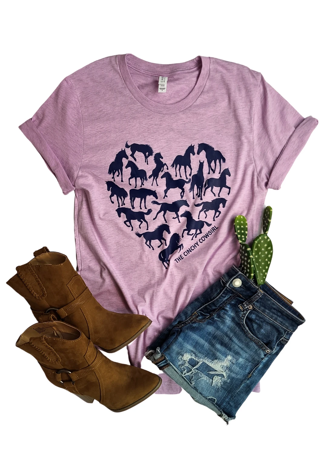 The Cinchy Cowgirl Lilac Horse Heart Short Sleeve Tee - Stylish Graphic Top for Women 3 The Cinchy Cowgirl Lilac Horse Heart Short Sleeve Tee