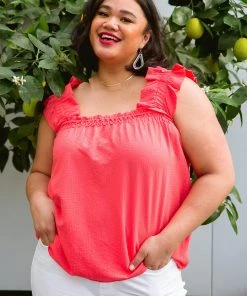 Ave Shops Clothing Uptown Top In Coral - Stylish Short Sleeve Tops for Women 21 Ave Shops Clothing Uptown Top In Coral